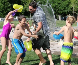 MHFA, children, playing, water, sun, summer